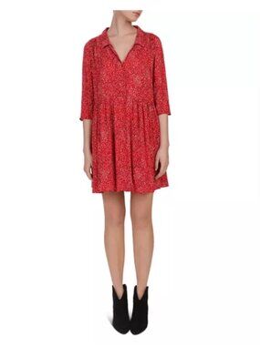 ba&sh Alma Printed Shift Dress in Red Women's US Size 4 XS Lined